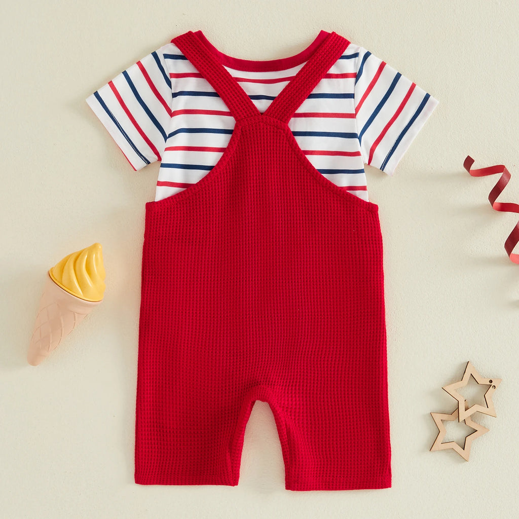 Patriotic Ribbed Romper Set - Red