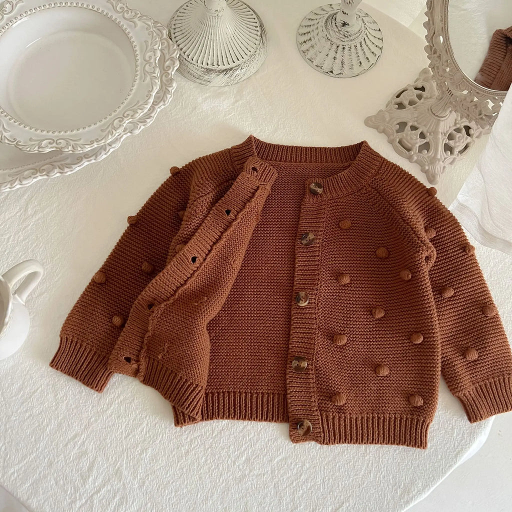 Unisex baby sweater cardigan thick warm knit long sleeve top for autumn and winter