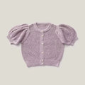 Girls Knit Cardigan Hollow Out Puff Short Sleeve Button Down Sweater Coat