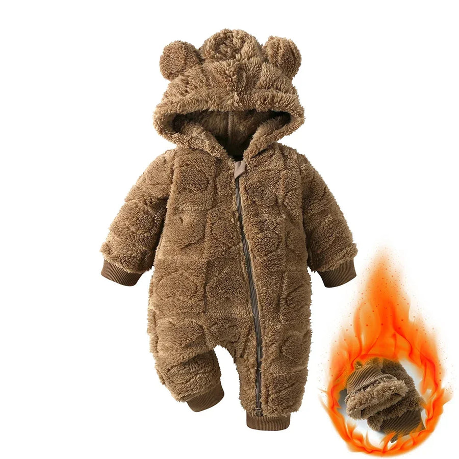 Heart Hooded Knit Baby Romper on baby model