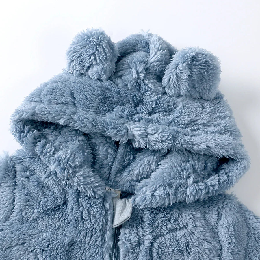 Heart Hooded Knit Baby Romper close-up of hood