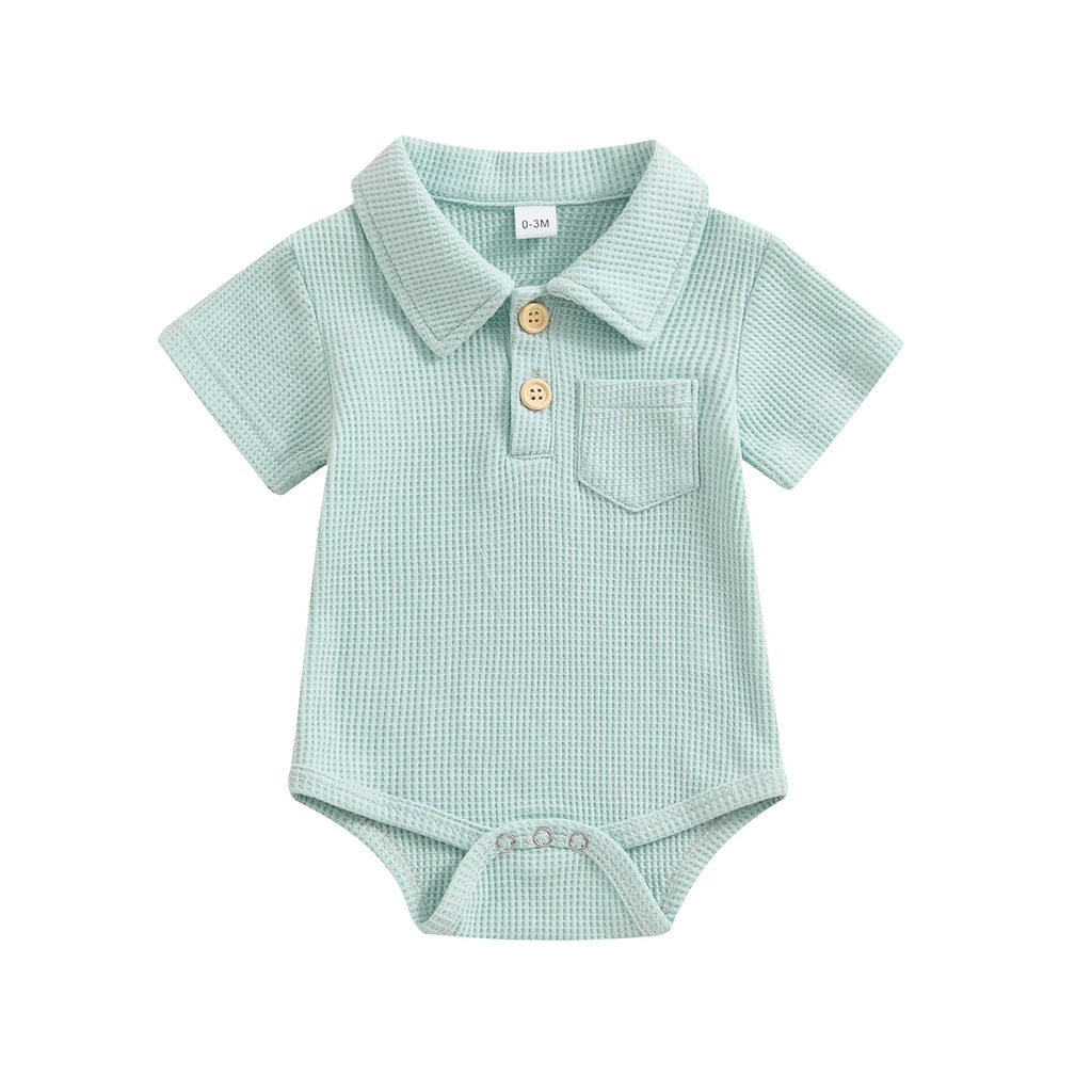 Waffle Knit Polo Bodysuit short sleeves detail