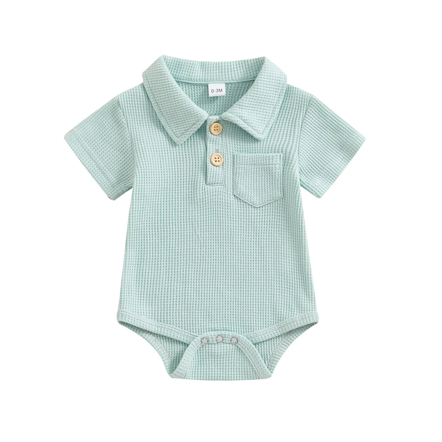 Waffle Knit Polo Bodysuit short sleeves detail