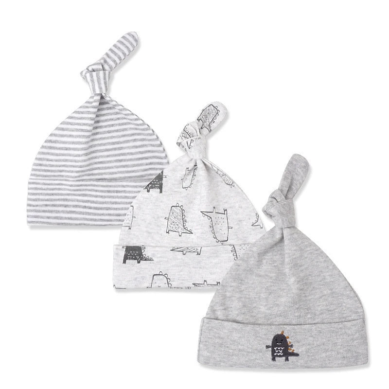 Cotton Cartoon Baby Cap Set - 3pcs Autumn Winter Baby Caps with Cute Cartoon Designs