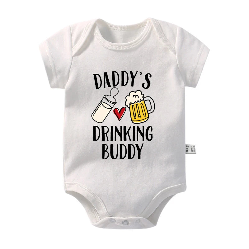 Short Sleeve Baby Romper with Playful Daddy's Buddy Print