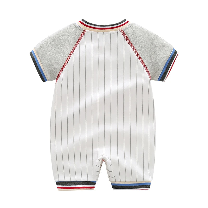Striped Baseball-Style Romper for Baby in Soft Cotton