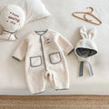 Plaid Bunny Hat Romper warm long sleeves