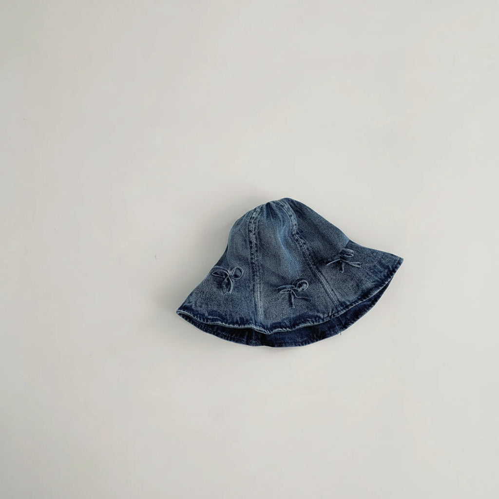Bow Detail Denim Bucket Hat for Baby Girls