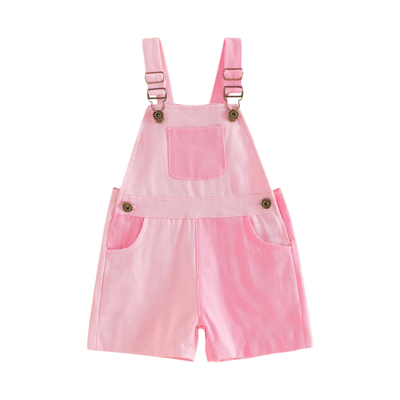 Bright multicolor overall shorts laid flat