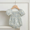Summer Floral Short Sleeve Romper and Dress Set for Baby Girls