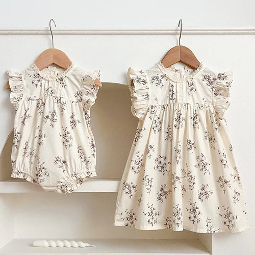 Ruffle lace sleeveless baby romper or dress style