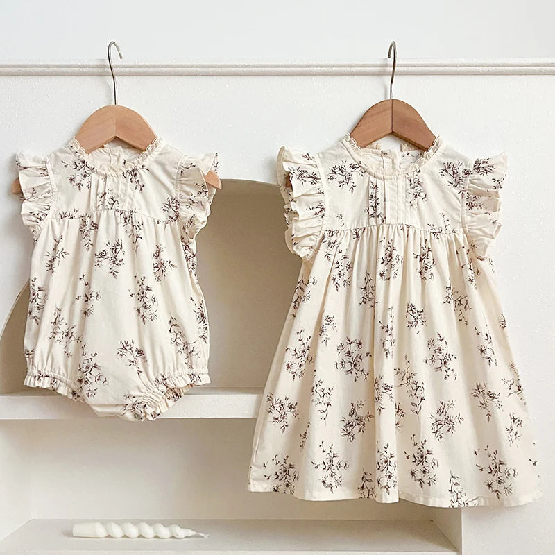 Ruffle lace sleeveless baby romper or dress style