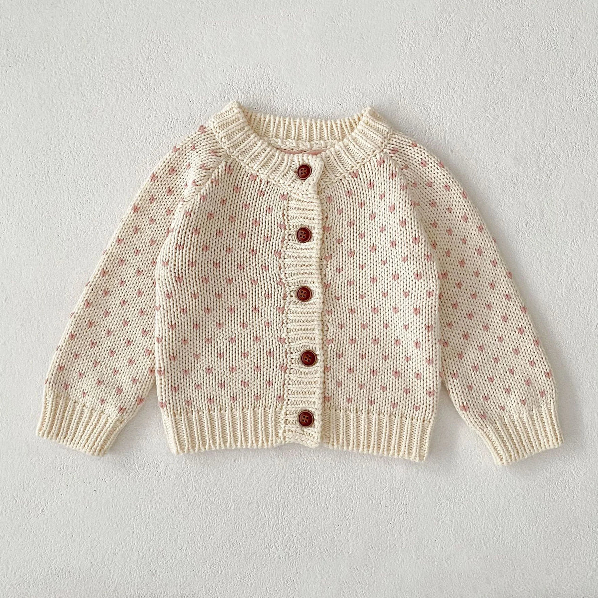Heart Print Baby Girl Sweater Cardigan Long Sleeve Knit Top Warm Knitwear Coat