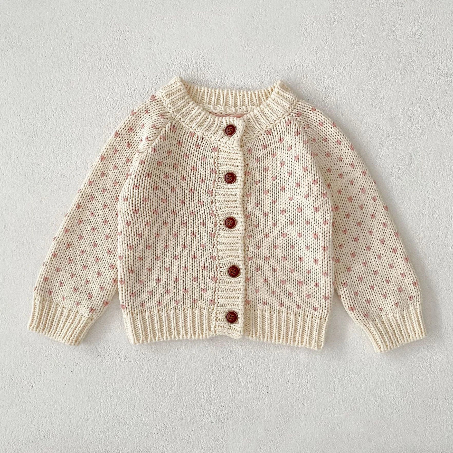Heart Print Baby Girl Sweater Cardigan Long Sleeve Knit Top Warm Knitwear Coat