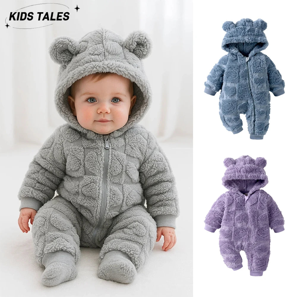 Heart Hooded Knit Baby Romper front view