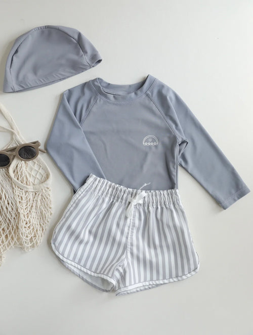 Printed Long Sleeve Swimwear Set with Top and Shorts for Toddlers