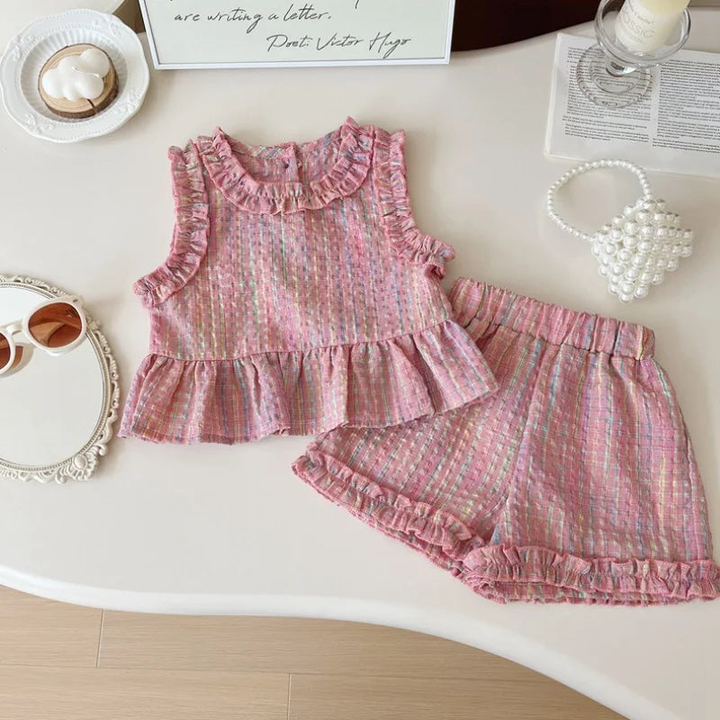 Blush Gingham Baby Set - Shorts, product view