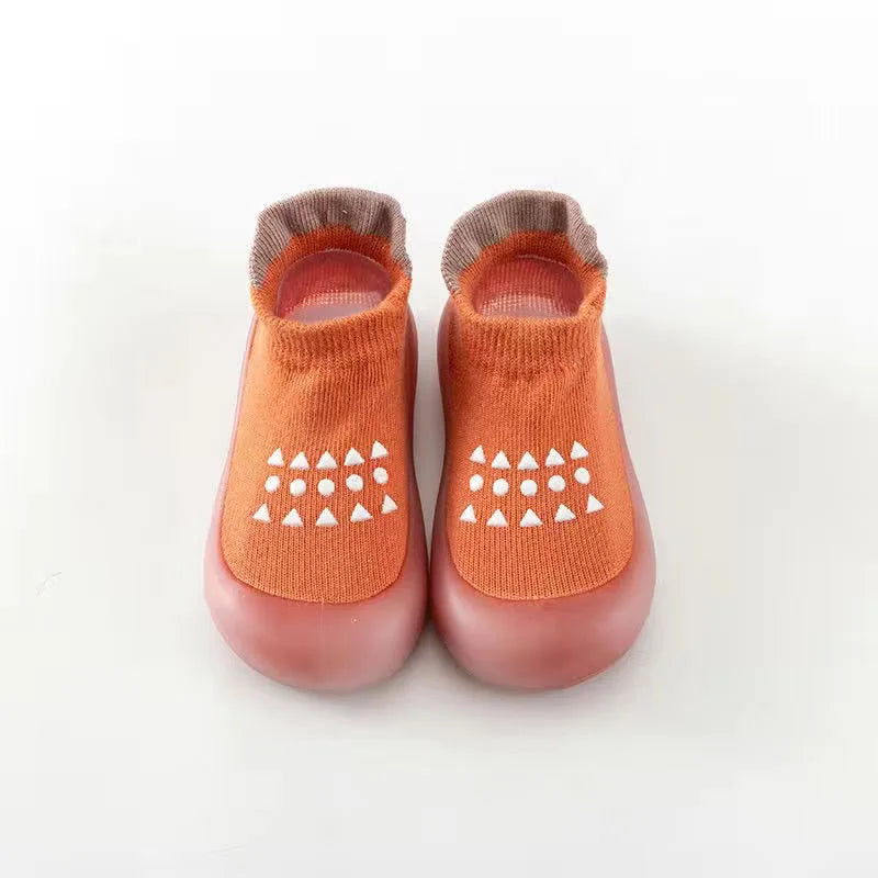 Orange Airy Step soft-sole sock shoes for babies