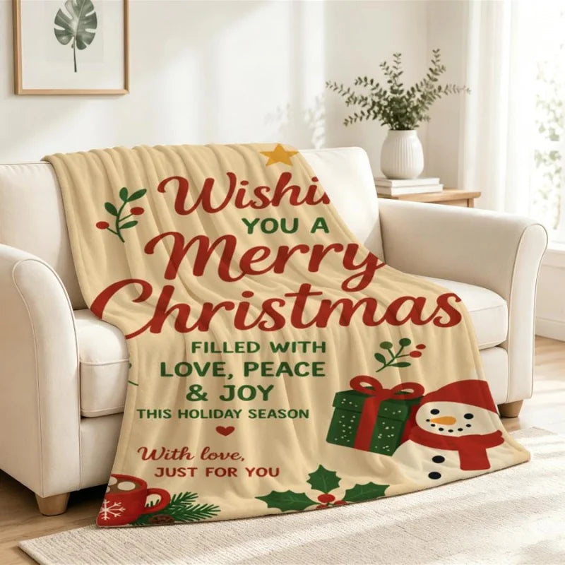 Cream Christmas Wishes Throw Blanket