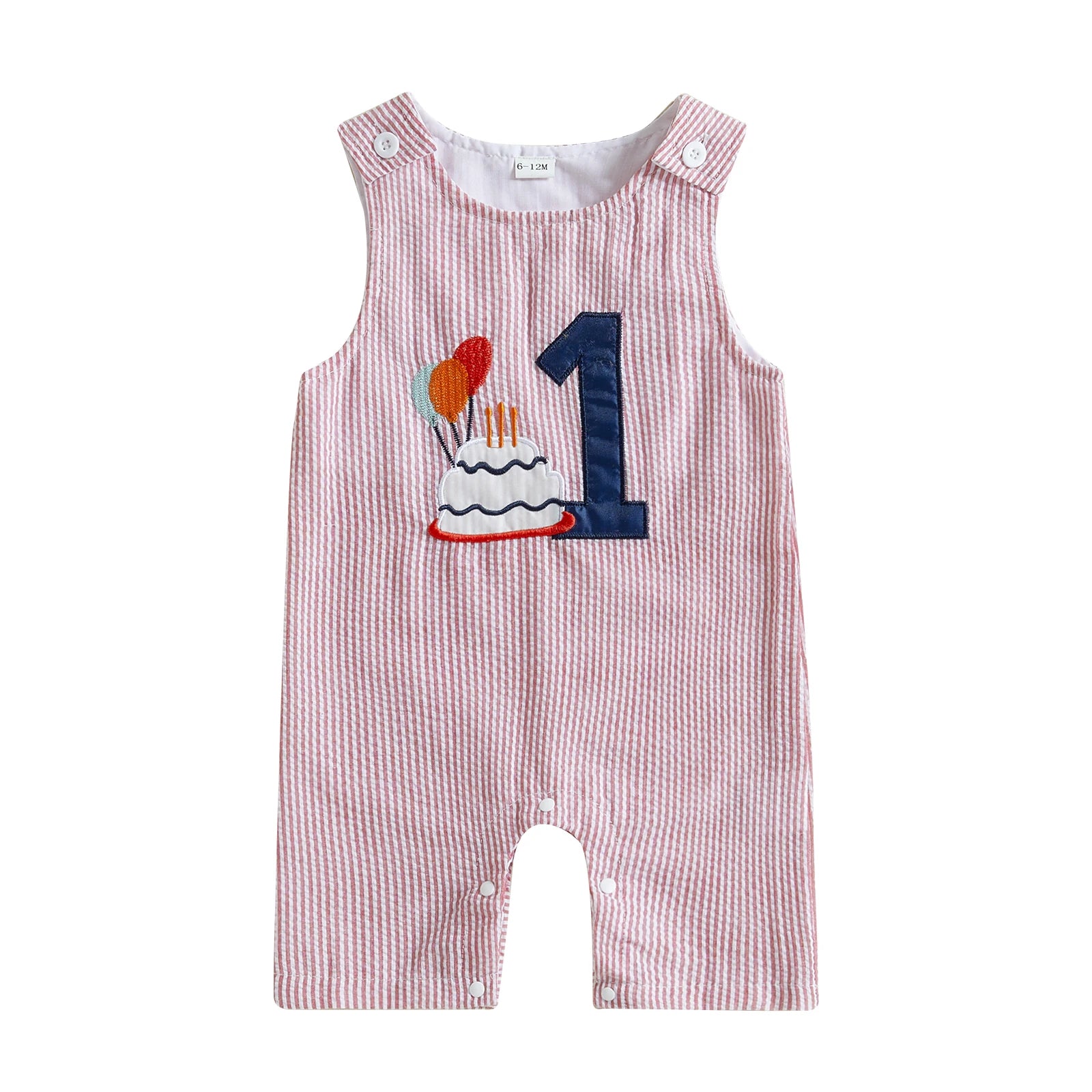 Baby wearing Striped Embroidered Overalls Romper