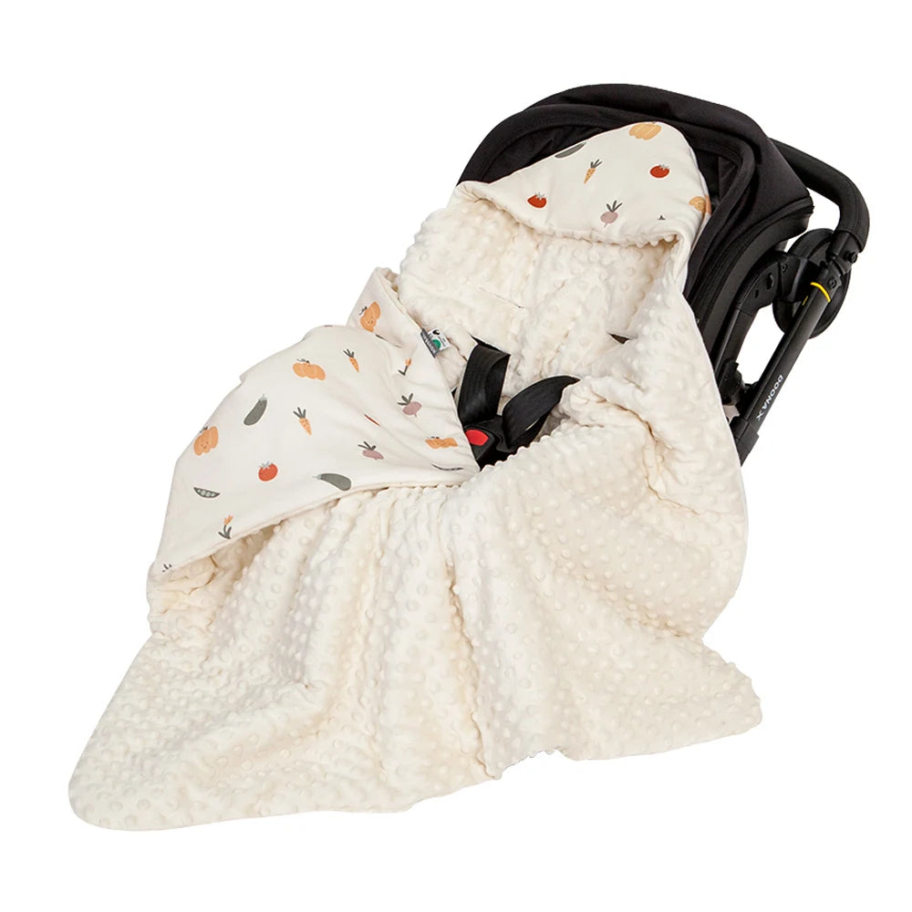 Windproof Hooded Baby Blanket draped over car seat