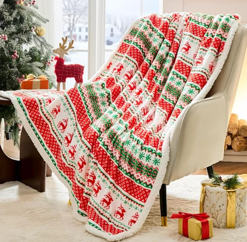Christmas Fair Isle Patchwork Christmas Throw Blanket