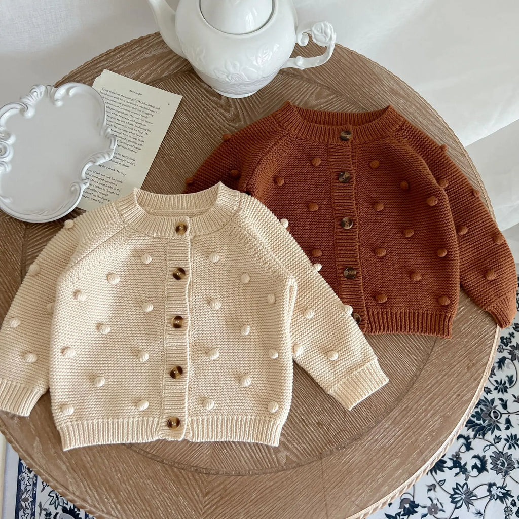 Unisex baby sweater cardigan thick warm knit long sleeve top for autumn and winter