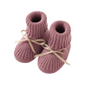 Mauve Ribbon-Tie knitted baby booties