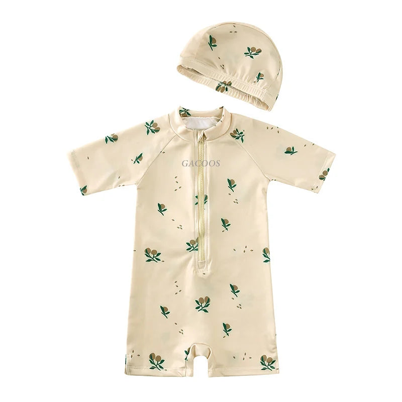 Unicorn Print Swim Bodysuit Set for Baby Girls