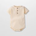 Classic Ribbed Short Sleeve Baby Bodysuit with Wood Button Detail