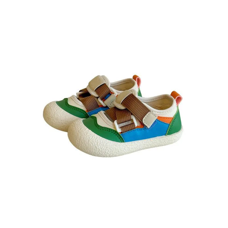 Green colorblock hook-and-loop play shoes on a white background