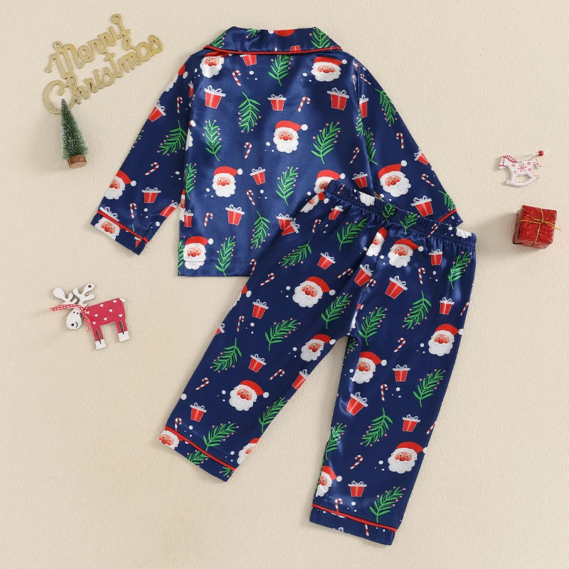 Kids’ Navy Santa Print Christmas Pajama Set