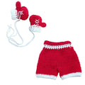 Red crochet baby boxing shorts and gloves costume set