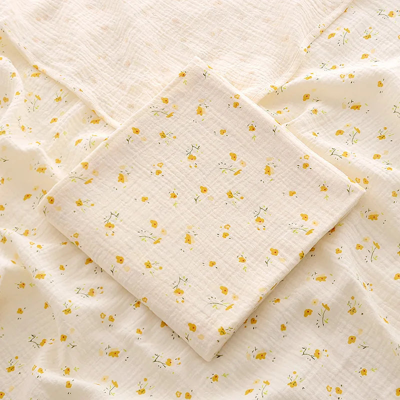 Yellow Flower Muslin Baby Blanket - 2-Layer Cotton Swaddle - 100×100 cm (39.4×39.4 inches)