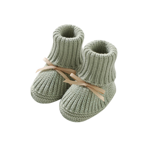 Sage Ribbon-Tie knitted baby booties