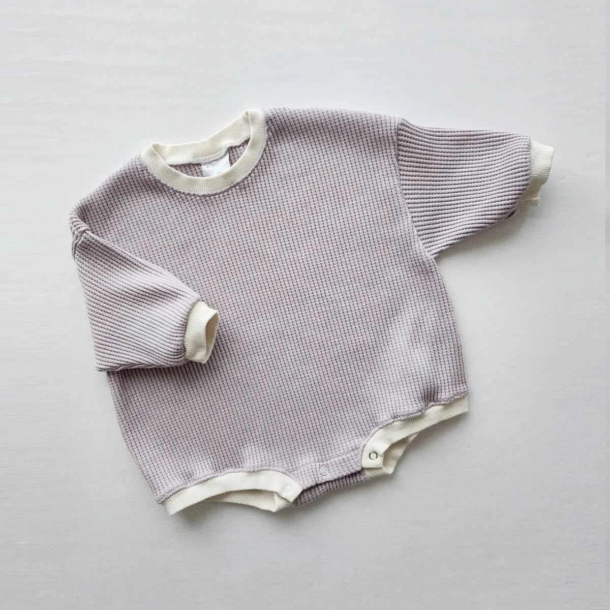 Waffle Cotton Long Sleeve Baby Romper Sweatshirt in Turquoise
