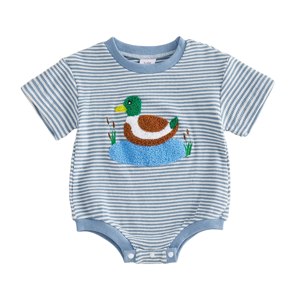 Duck Embroidery Stripe Romper