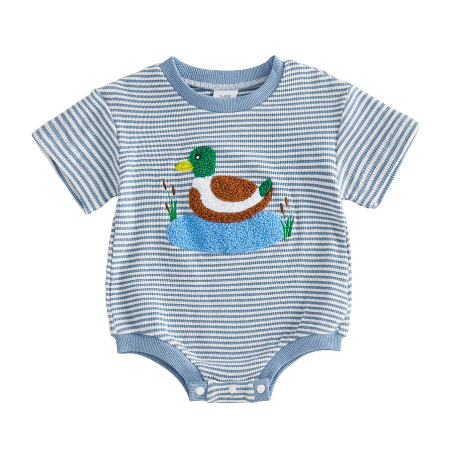 Duck Embroidery Stripe Bodysuit, product view 8