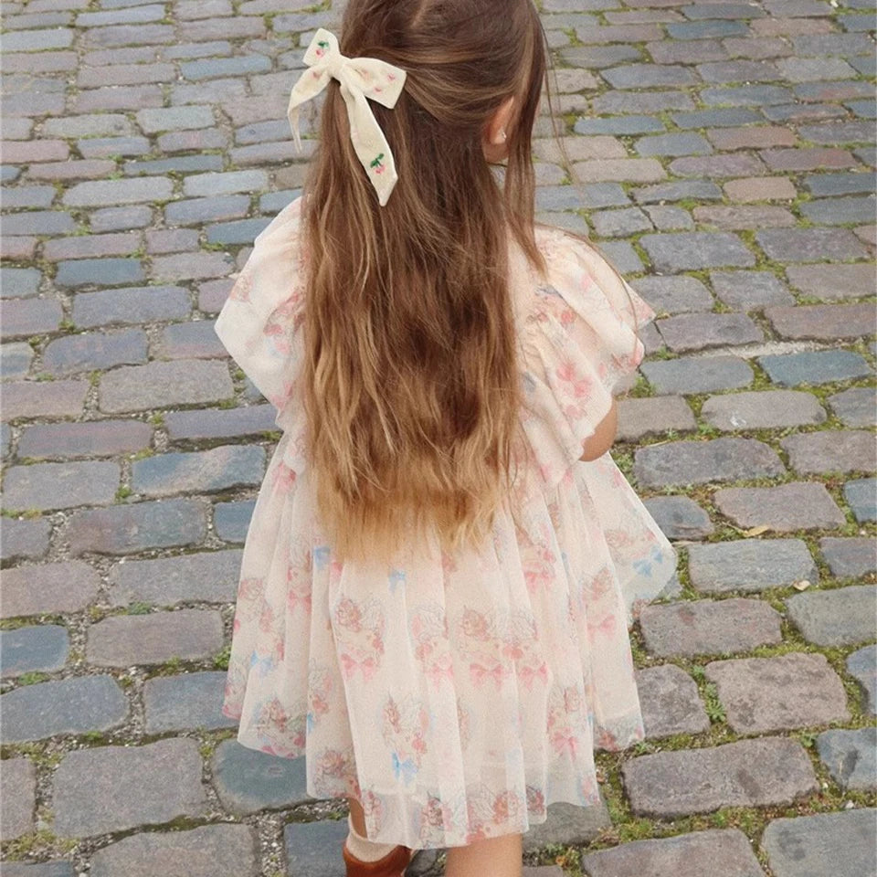 Girls Vacation Pretty Dress 2025 KS Girl Mesh Princess Dress with Tiered Skirt for Party and Birthday