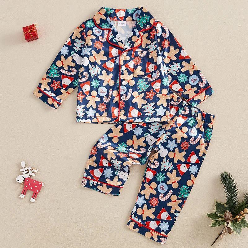Kids’ Navy Gingerbread Christmas Pajama Set