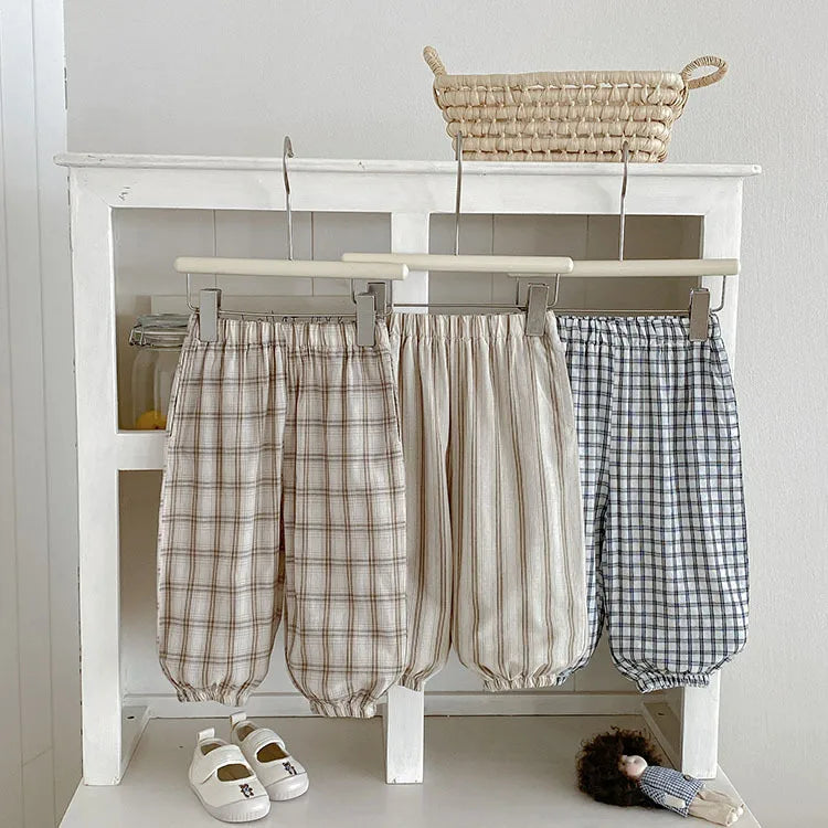Baby Cotton Plaid Jogger Pants with Elastic Waistband