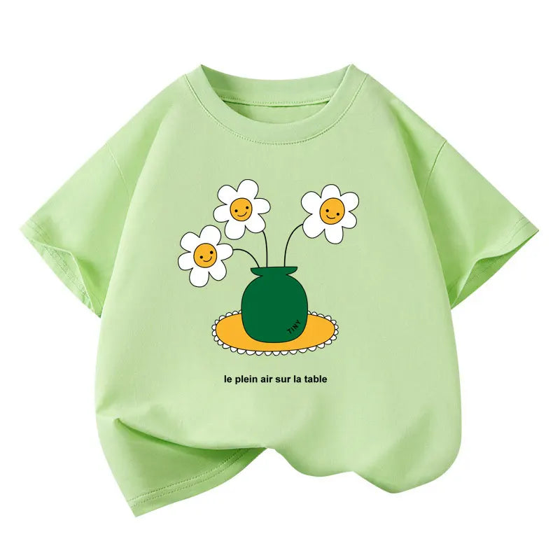 Kids’ Cotton-Blend Graphic School Tee – Neutrals
