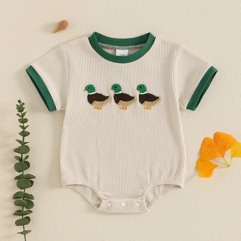 Three Little Ducks Embroidered Romper, product view