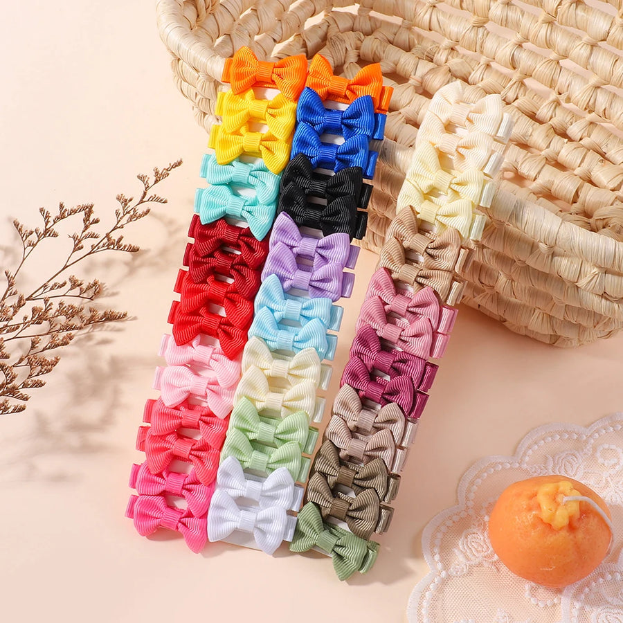 Mini Hair Bow Clip Set with 10 colorful handmade bows