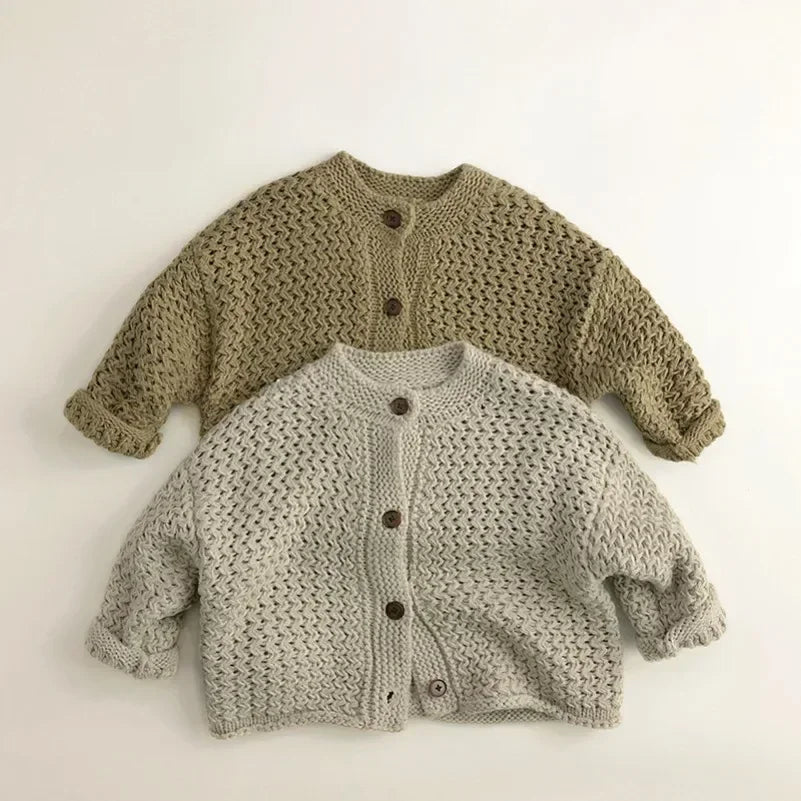 Children's Pineapple Striped Knit Cardigan Sweater front view