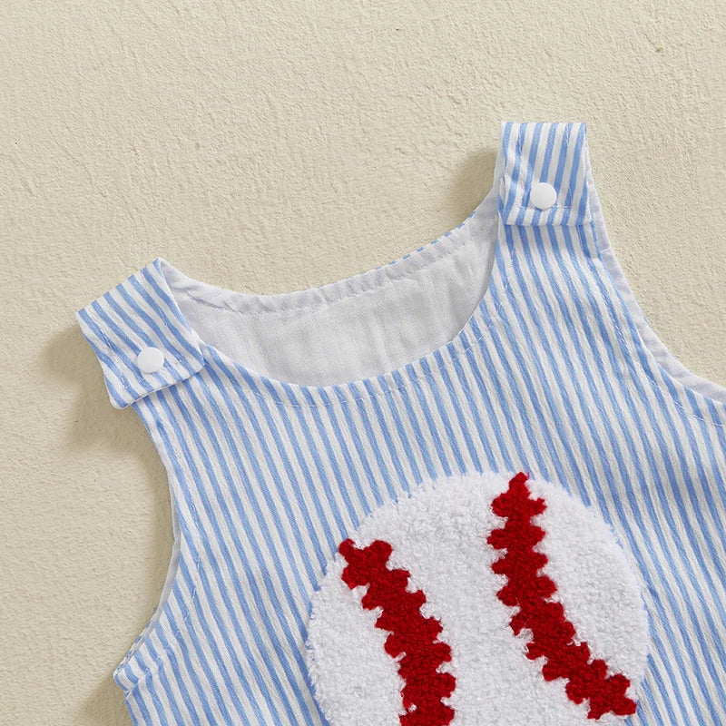 Sleeveless baseball embroidery bodysuit jumpsuit for babies
