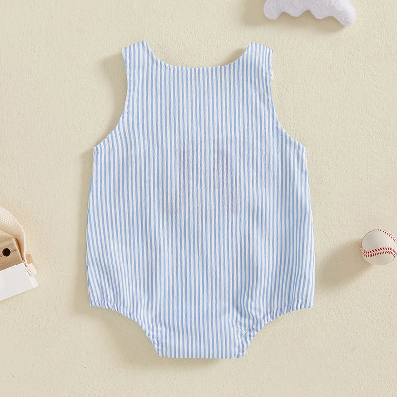 Sleeveless baseball embroidery bodysuit jumpsuit for babies