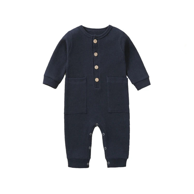 Waffle Knit Pocket Romper - Navy blue, product view