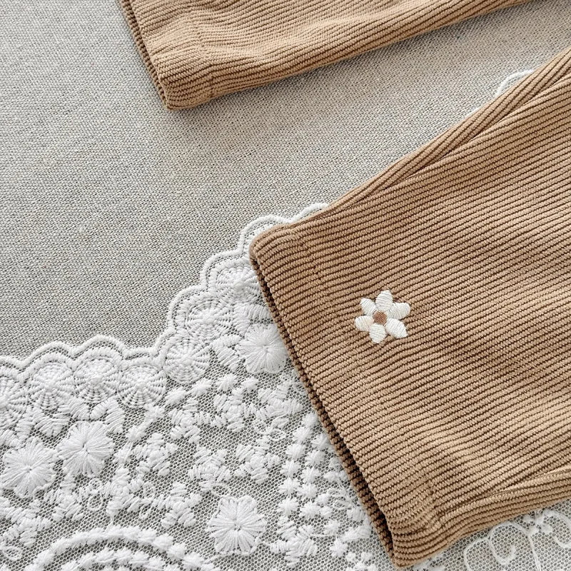 Floral Embroidered Corduroy Overalls