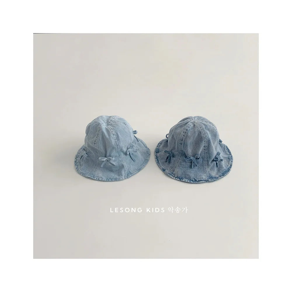 Bow Detail Denim Bucket Hat for Baby Girls